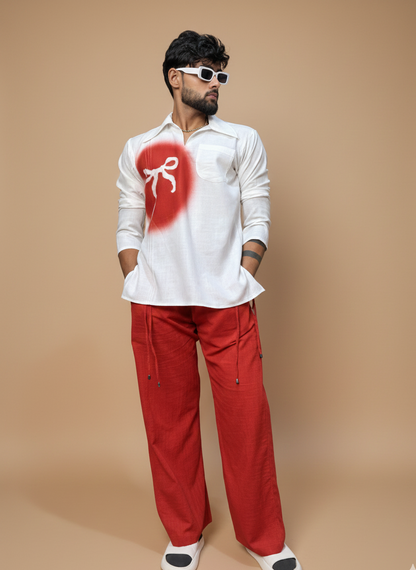Men Red Circle Spray Paint Kurta