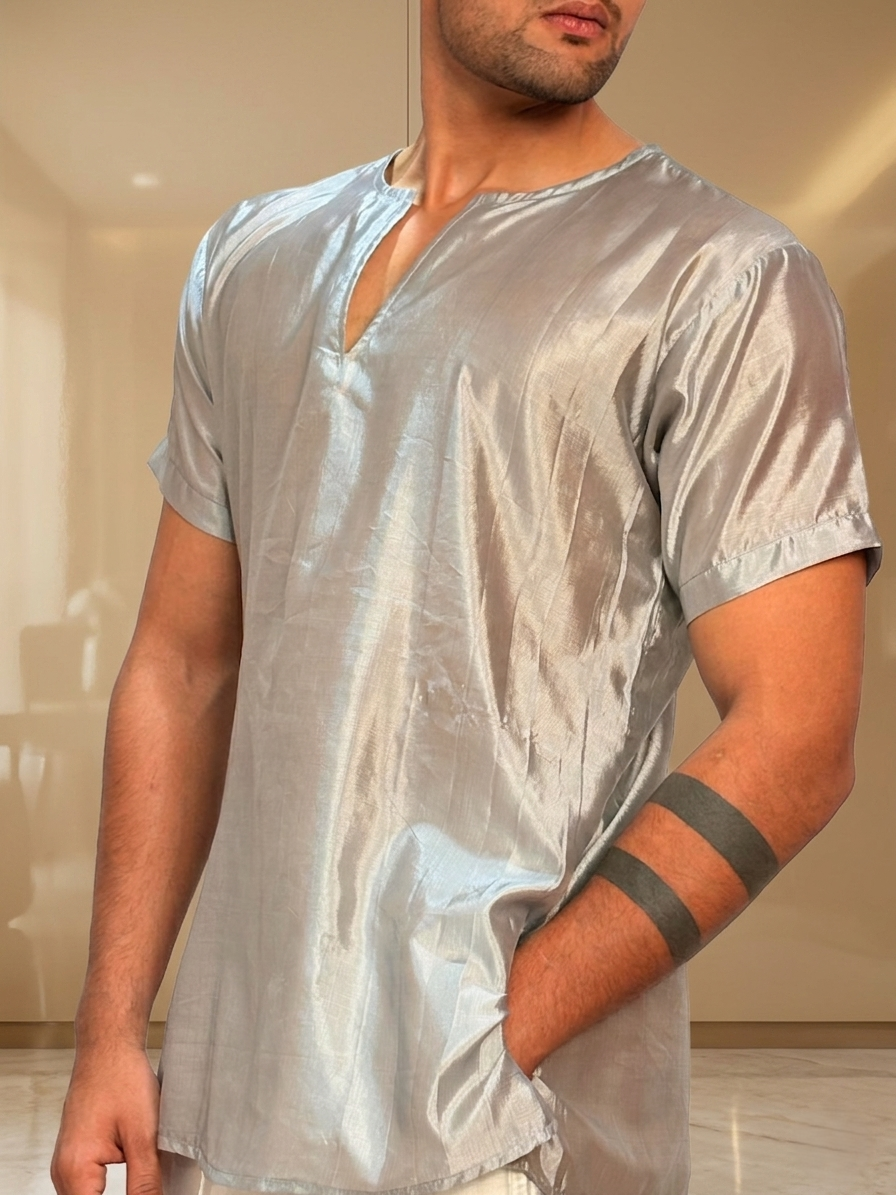Men Smoke Grey Colour Silk Kurta