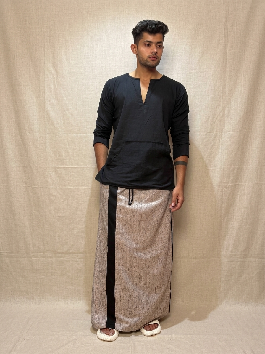 Men Dusty Grey Color With Black Contrast Stripe Pajamalungi