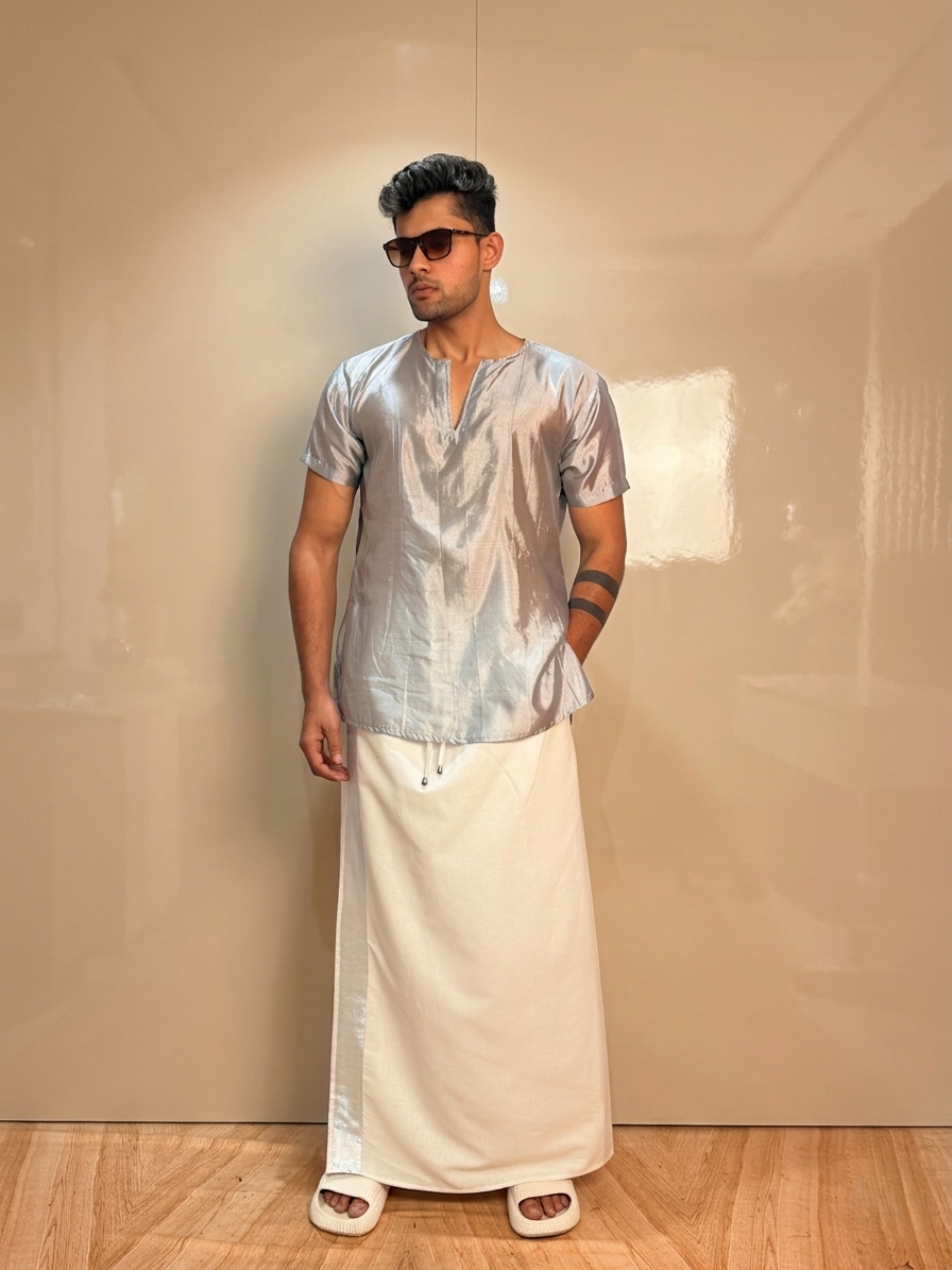 Men Smoke Grey Colour Silk Kurta