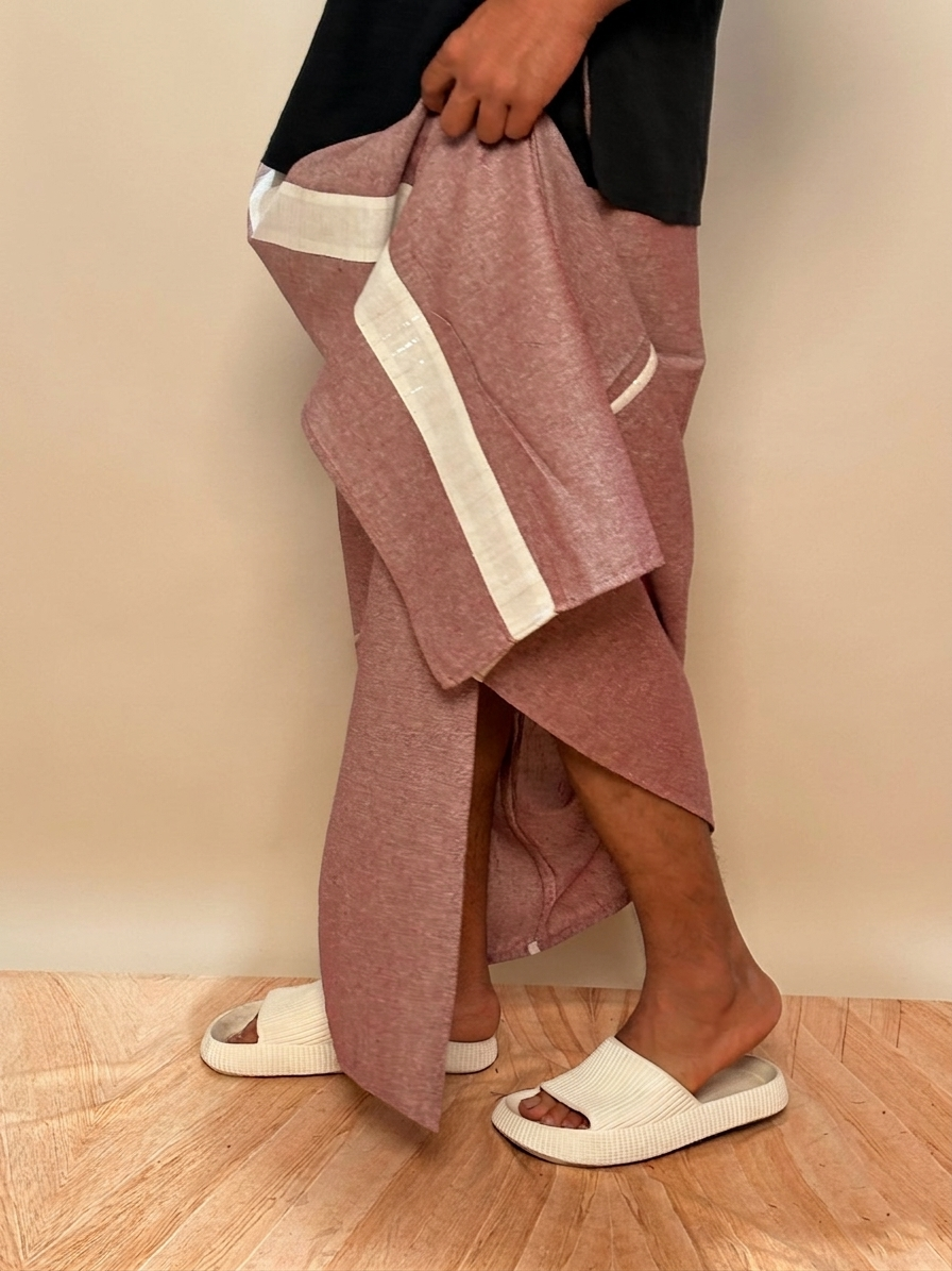 Men Light Marron Color With White Contrast Stripe Pajamalungi