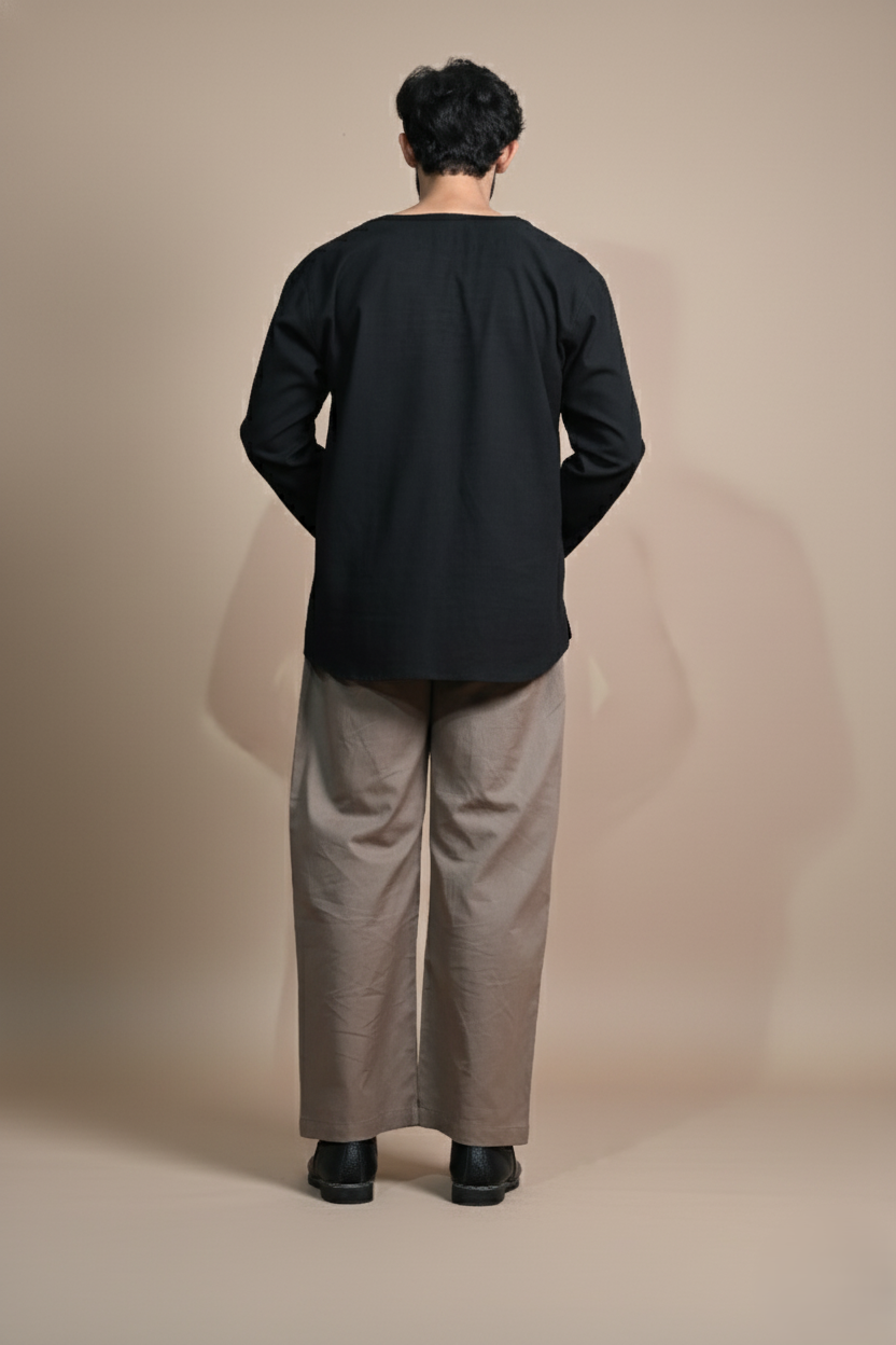 Cotton Black Color Full Sleeve Kurta For Men