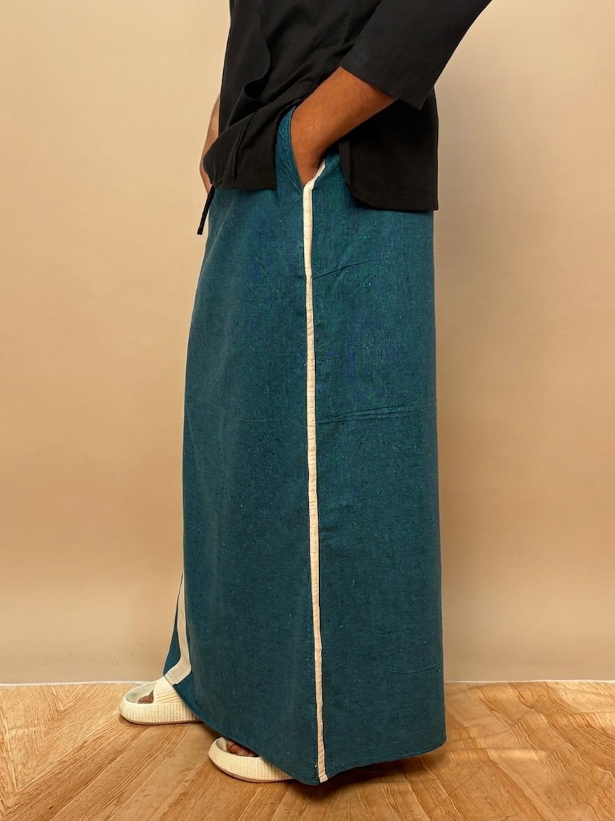 Men Teal Blue Color With White Contrast Stripe Pajamalungi