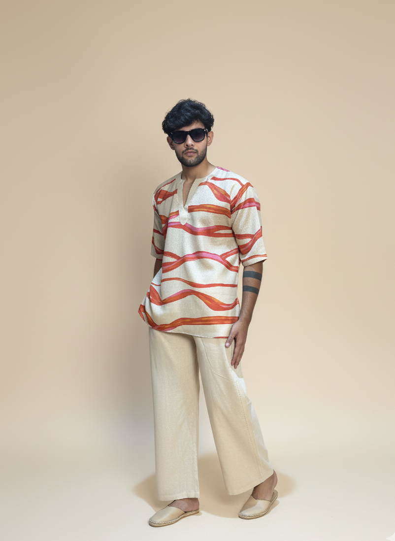 Men Solid Beige poy linen Pajama