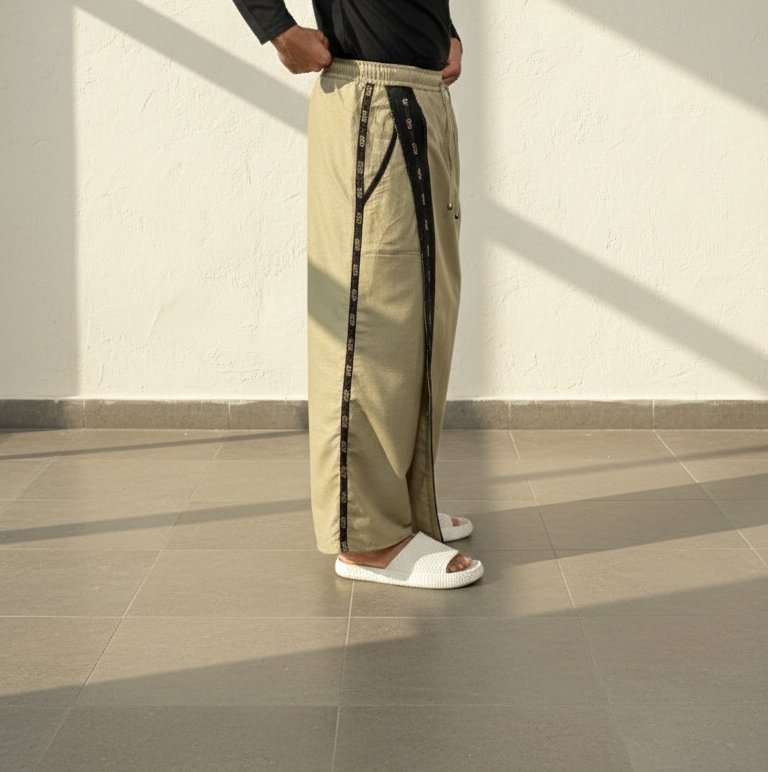 Men's Classic Sage Green Color With Black Stripe Pajamalungi