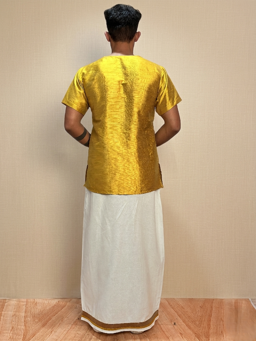 Men Mustard Yellow  Colour Mulberry Silk Kurta.