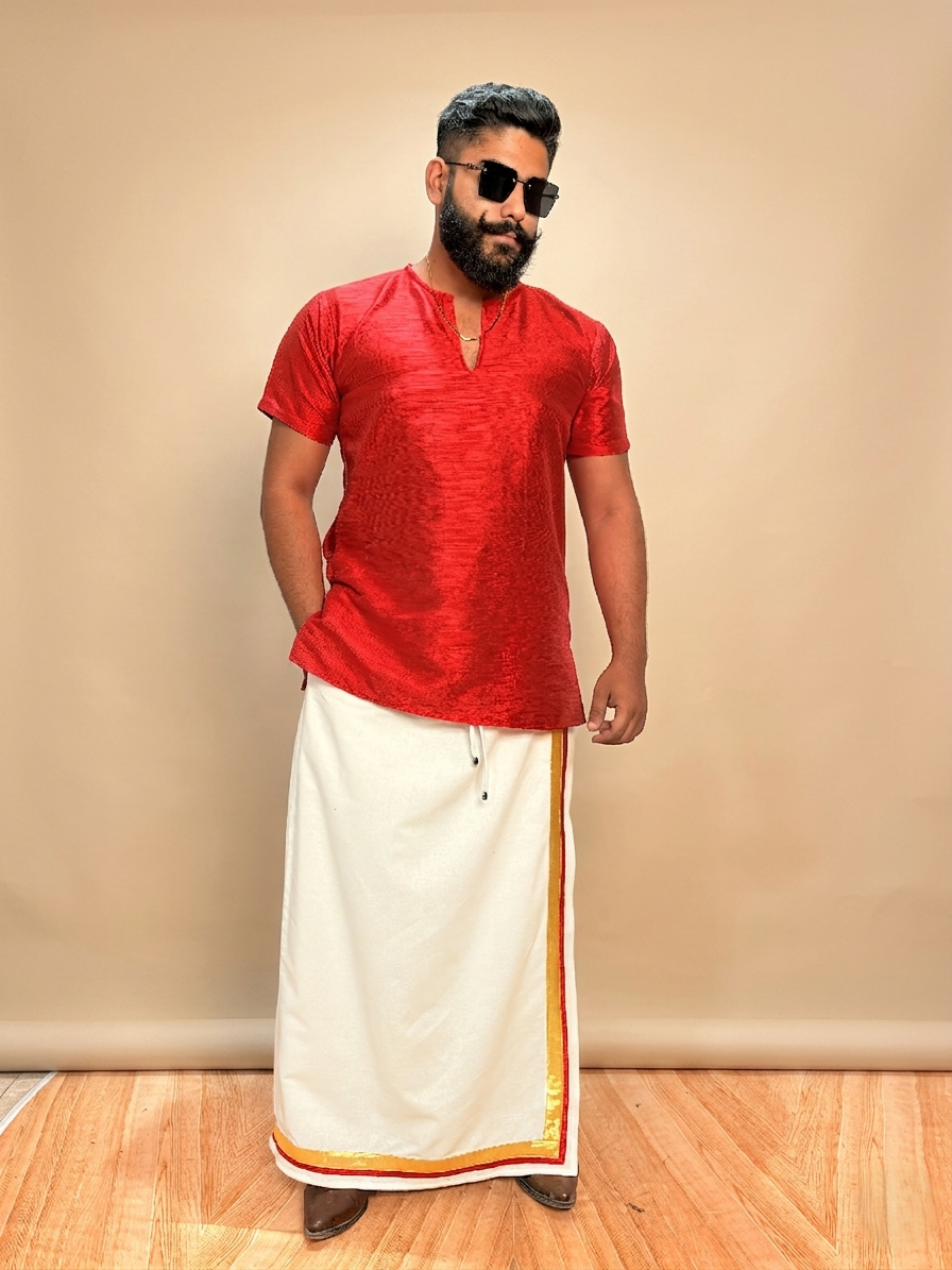 Men Red Colour Mulbery Silk Kurta