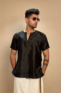 Men Black Colour Silk Kurta.