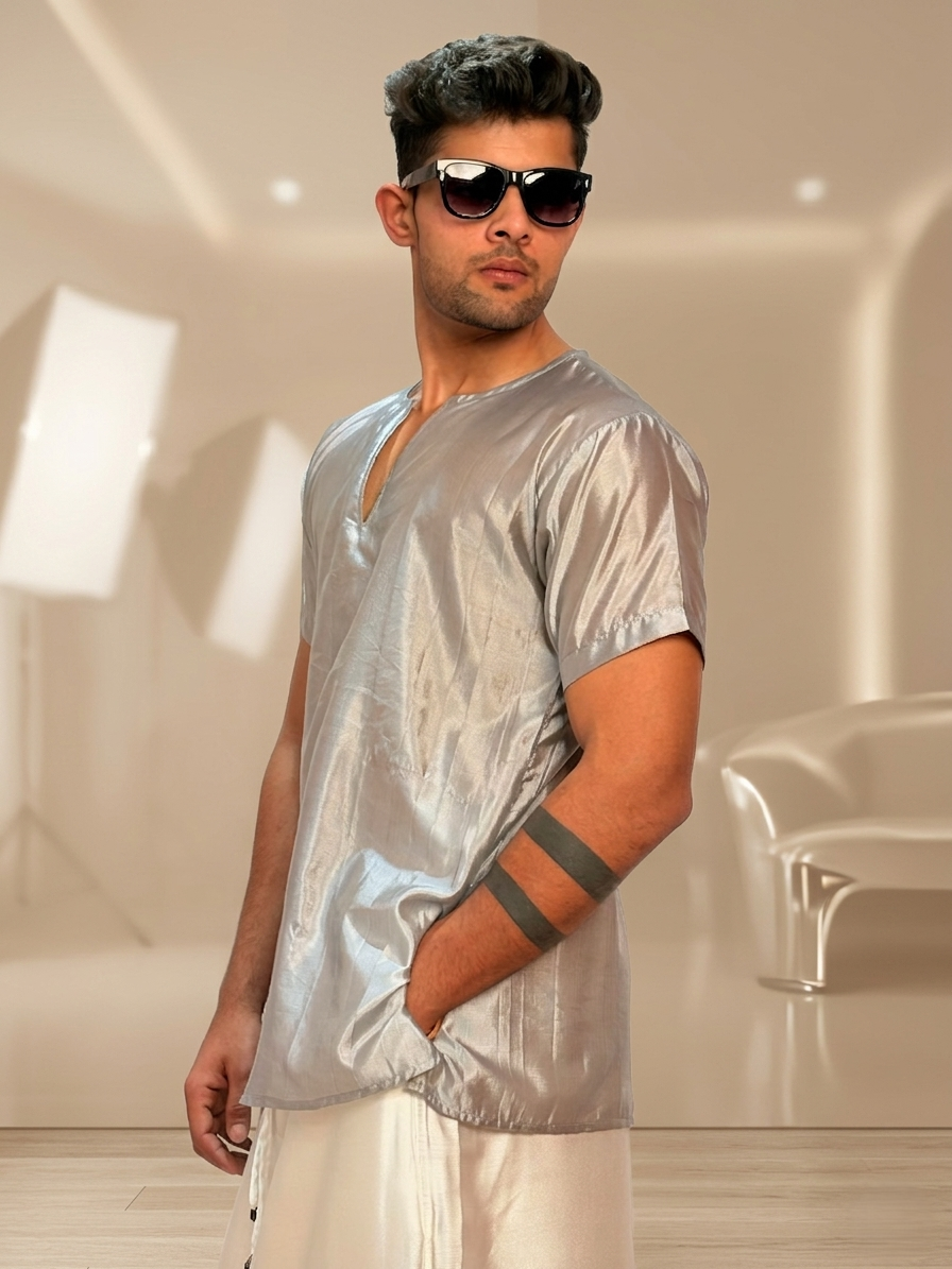 Men Smoke Grey Colour Silk Kurta