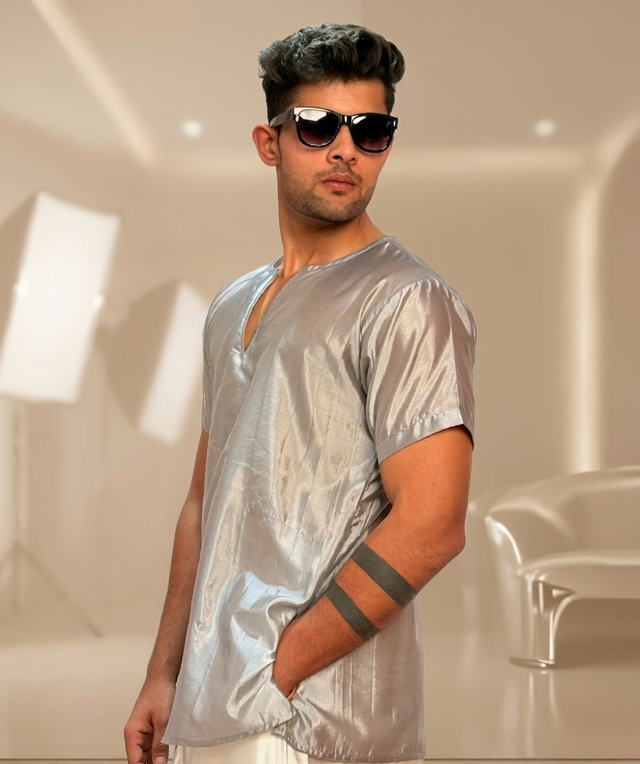 Men Smoke Grey Colour Silk Kurta