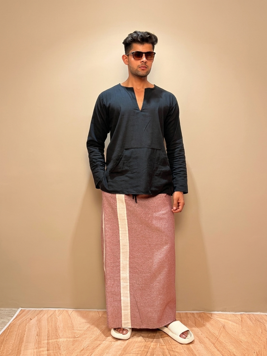 Men Light Marron Color With White Contrast Stripe Pajamalungi