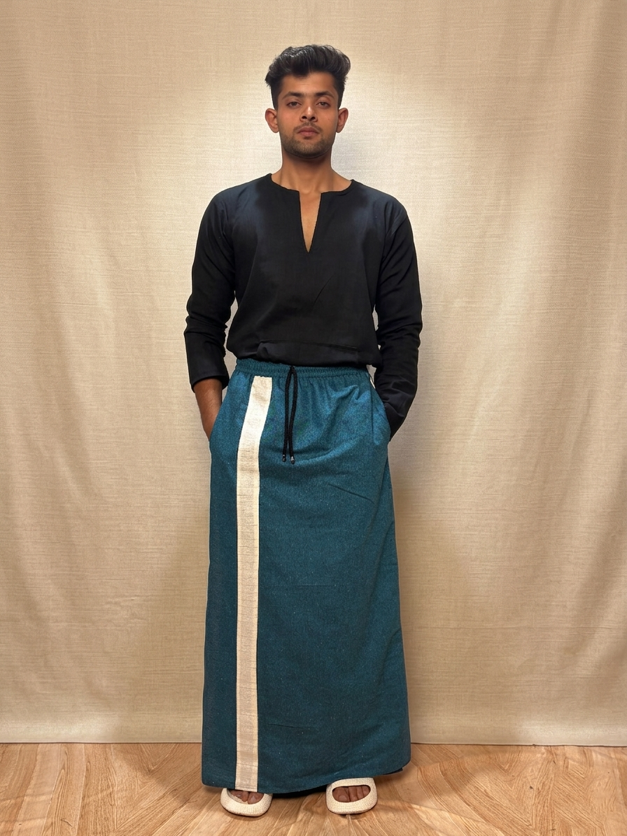 Men Teal Blue Color With White Contrast Stripe Pajamalungi