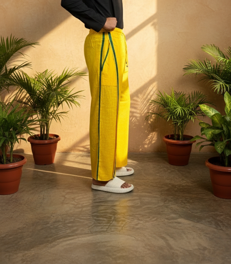 Men's Yellow With Green Stripe Pajamalungi