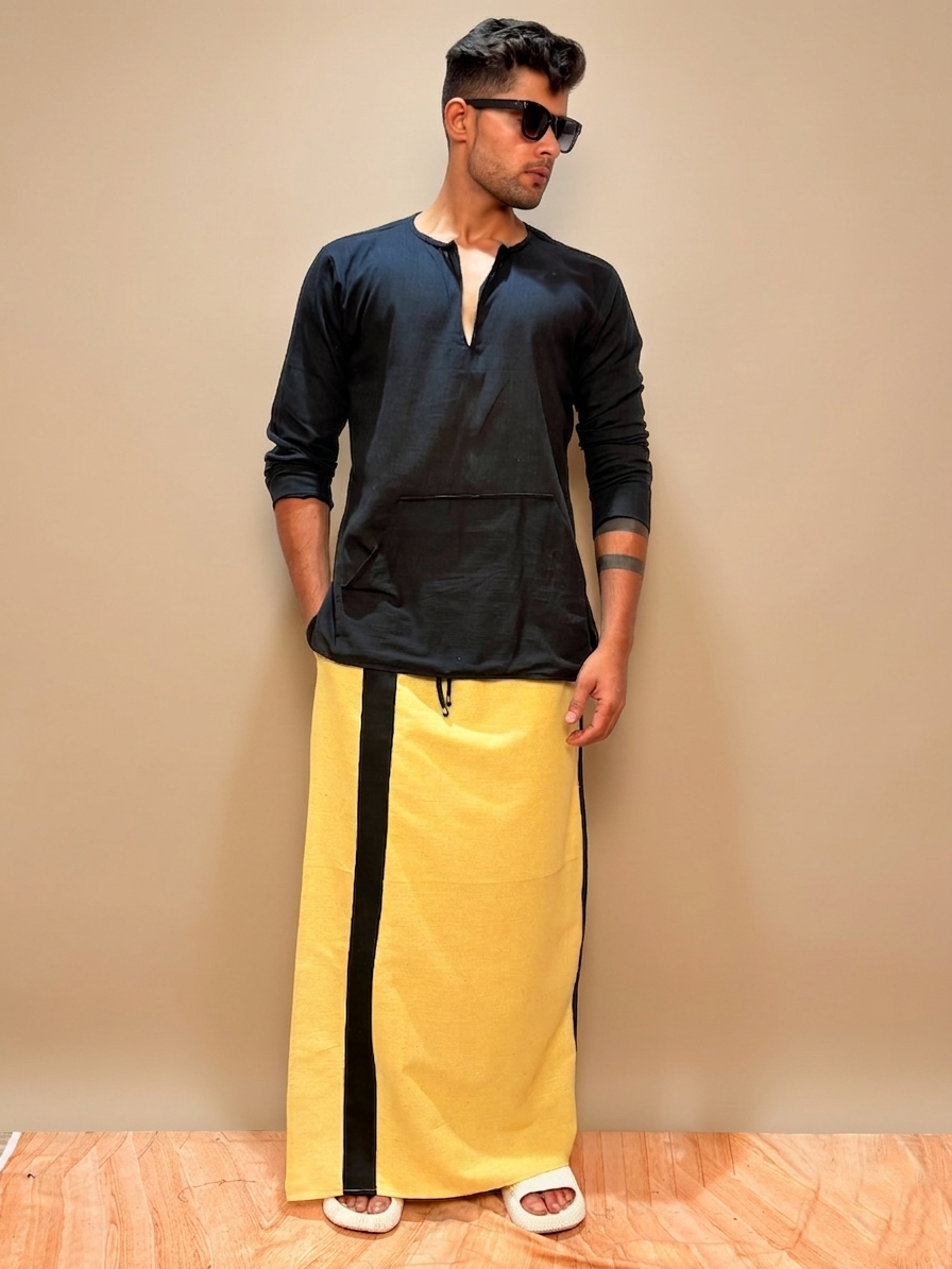 Men  Lemon Yellow With Black Contrast Stripe Pajamalungi