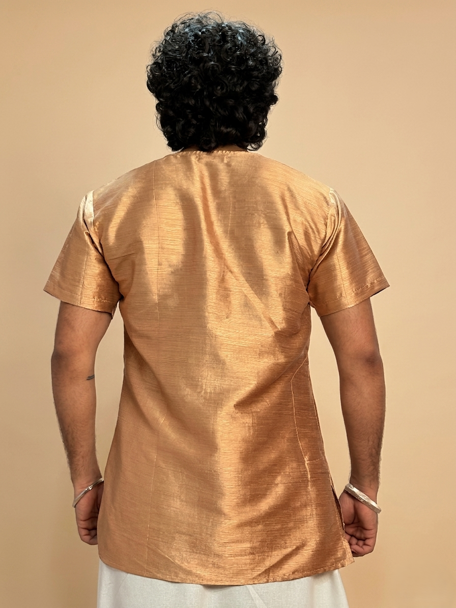 Men Golden Colour Mulberry Silk Kurta.