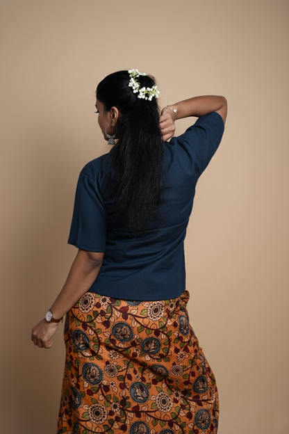 Women Solid Navy Blue Halfsleeve Kurti