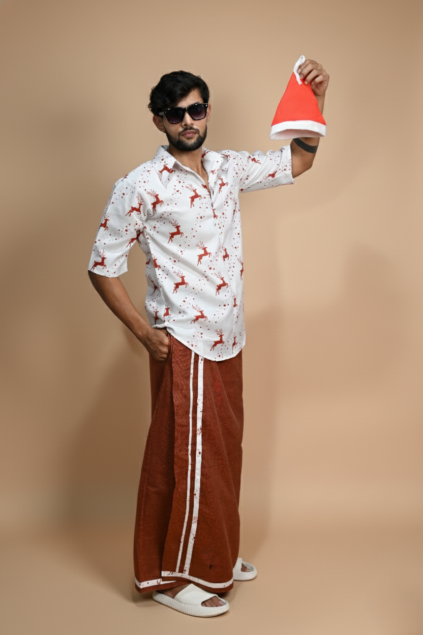 Rust Brown White Stripe Pajamalungi For Men
