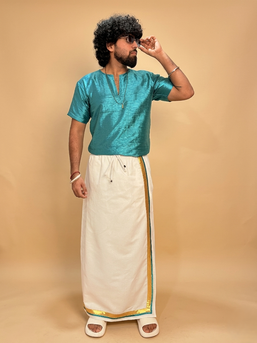 Men Ramagreen Colour Mulberry Silk Kurta.