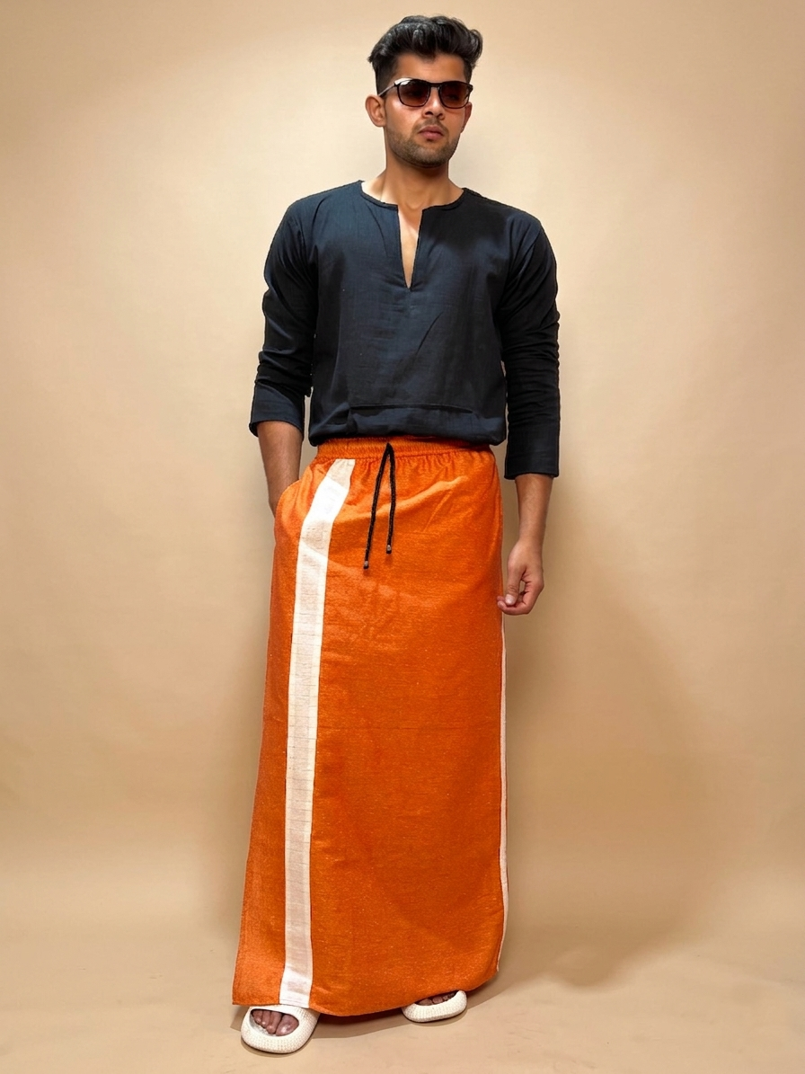Men Burnt Orange Color With White Contrast StripePajamalungi