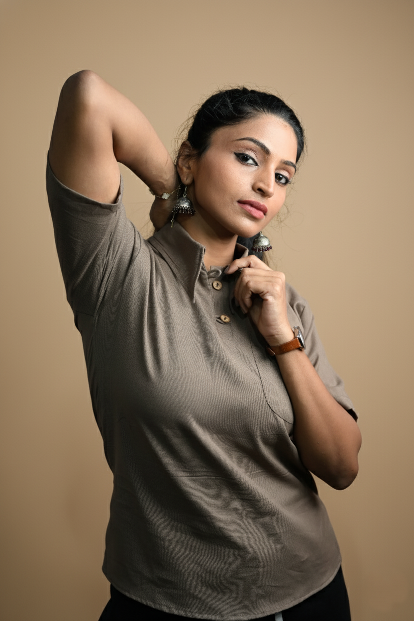 Women Solid Fade Coffee Halfsleeve Kurti