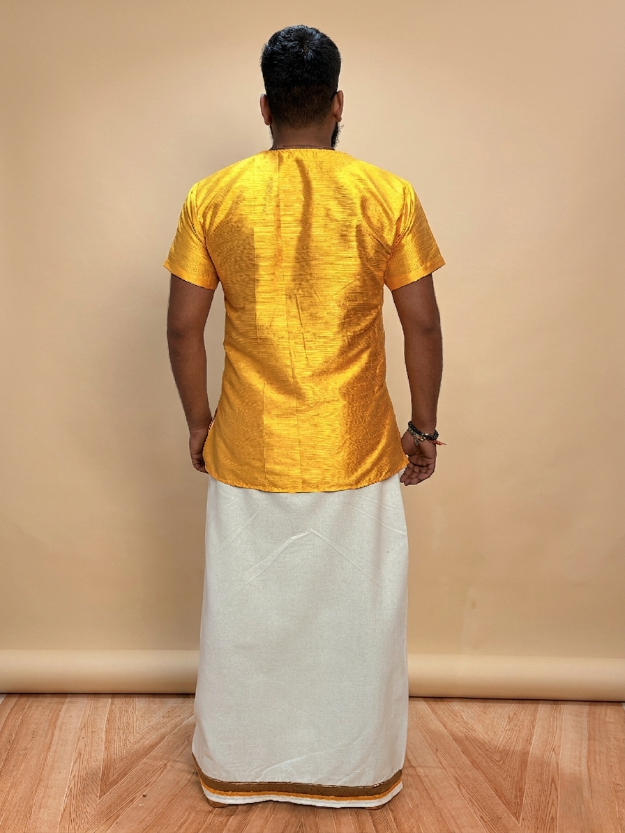 Men Yellow Colour Mulberry Silk Kurta.