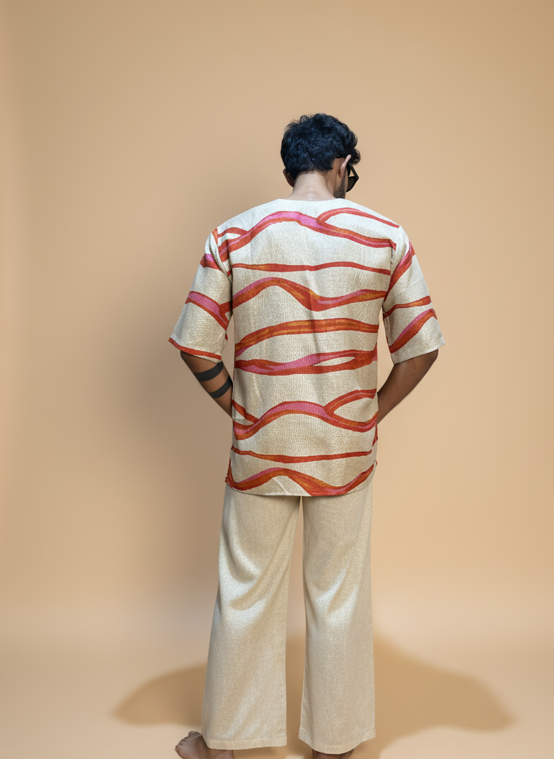 Men Solid Beige poy linen Pajama