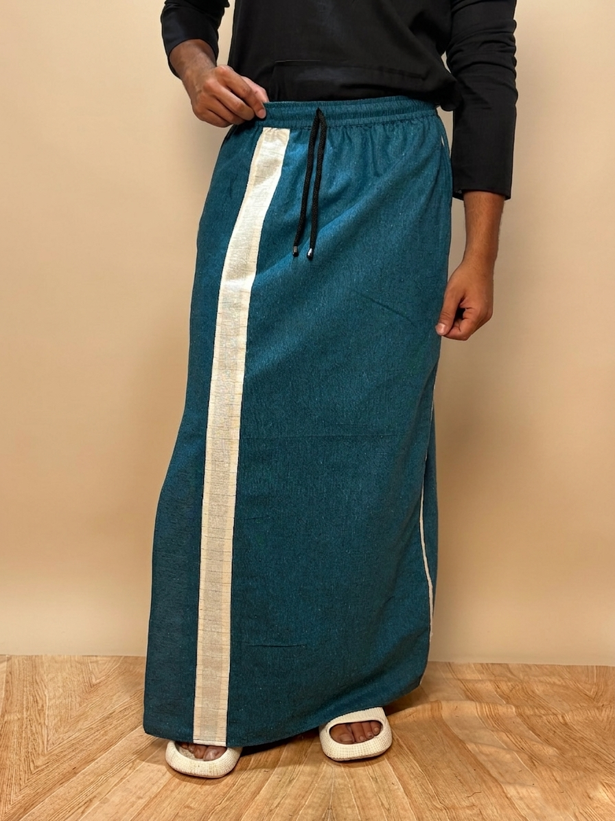 Men Teal Blue Color With White Contrast Stripe Pajamalungi