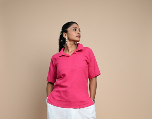 Women Solid Pink Halfsleeve Kurti