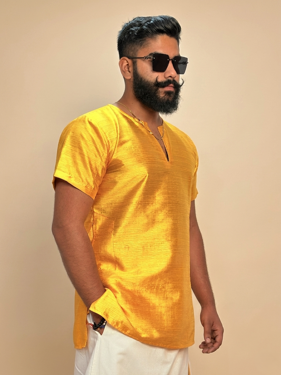 Men Yellow Colour Mulberry Silk Kurta.