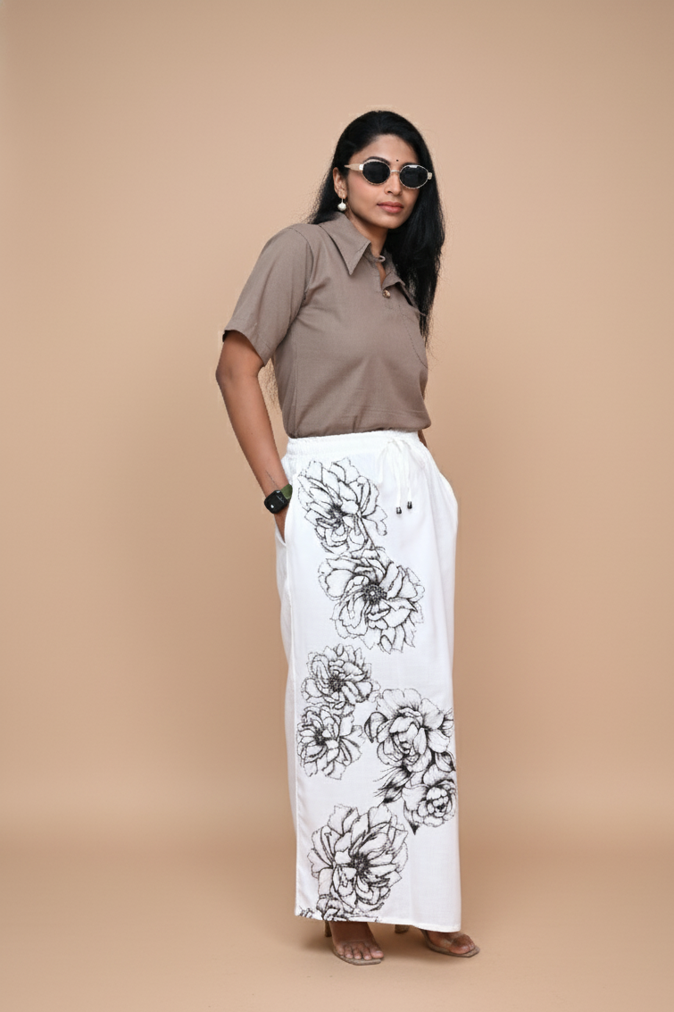 Women White Floral Digital Print Pajamalungi