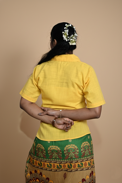 Women Solid Yellow Halfsleeve Kurti
