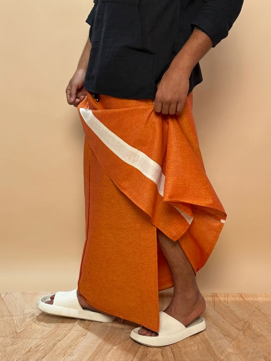Men Burnt Orange Color With White Contrast StripePajamalungi