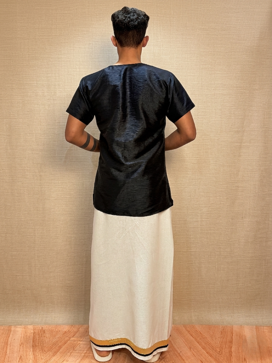 Men White Color With Golden Zari & Black Stripe Pajamalungi
