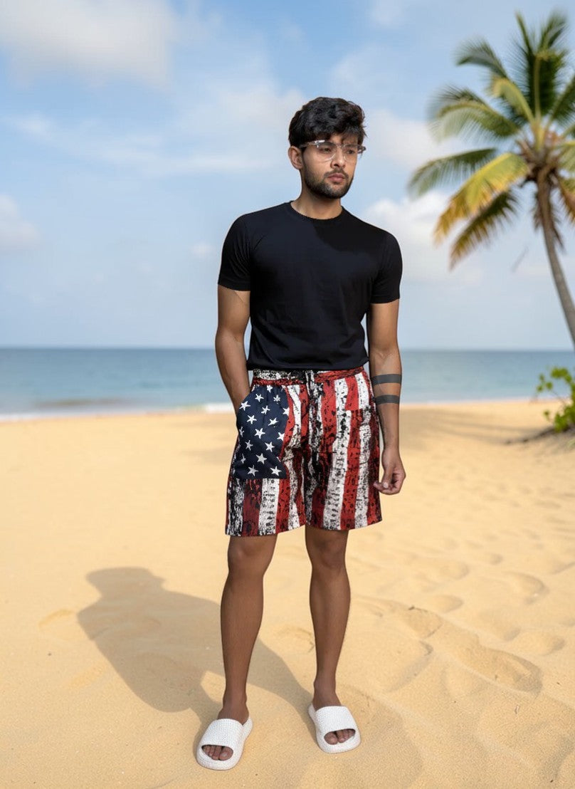 Star and stripe print short for men