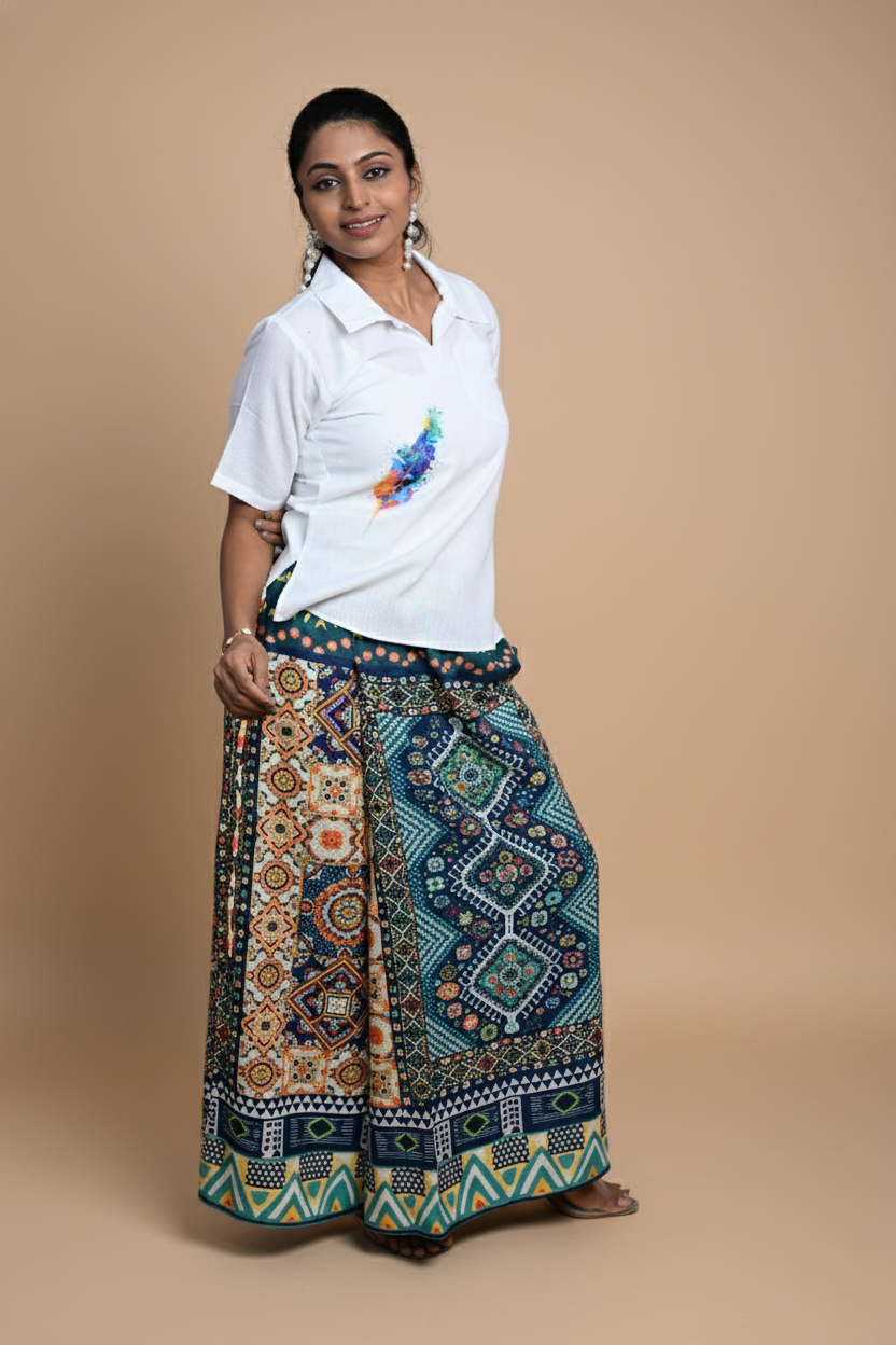 Women Multicolor Peacock Feather Printed White Kurti