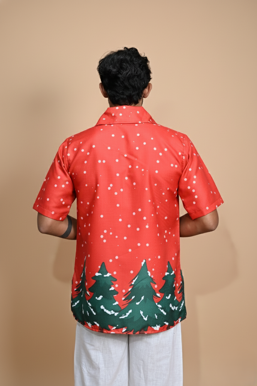 Red Tree Line Kurta For Men