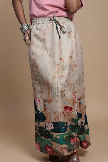 Women Lotus Pond Printe Pajamalungi