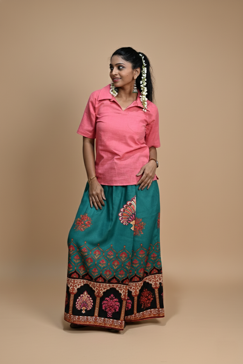 Women Royal Flower Pot and See Color Prinnted Pajamalungi