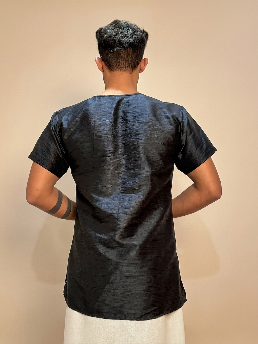 Men Black Colour Mulberry Silk Kurta.