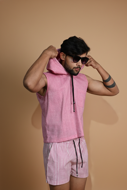 Pink Pop Sleeveless Hoodie Short cord-set
