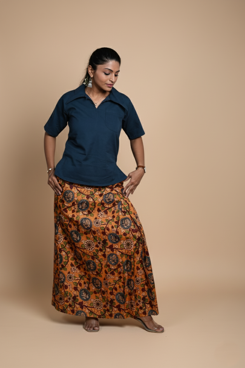 Women Solid Navy Blue Halfsleeve Kurti