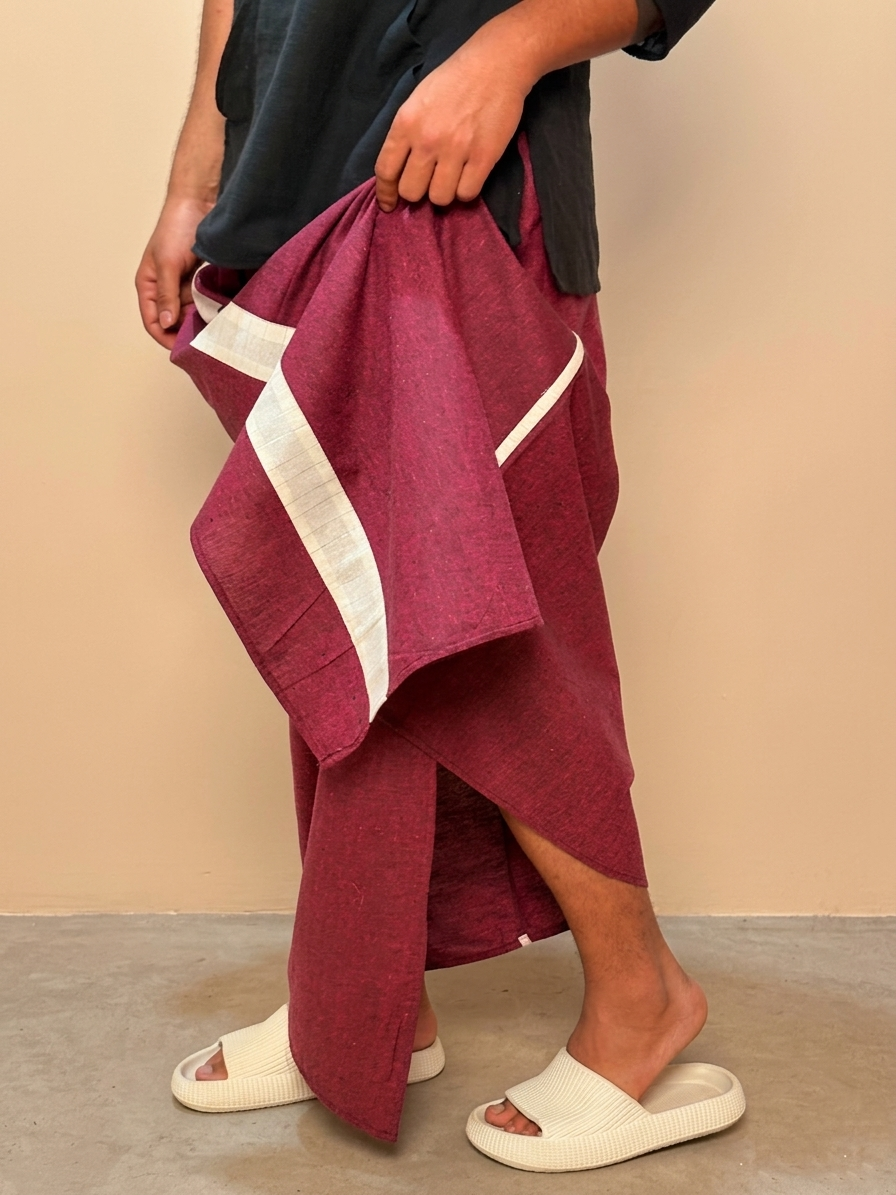 Men Wine Color With White Contrast Stripe Pajamalungi