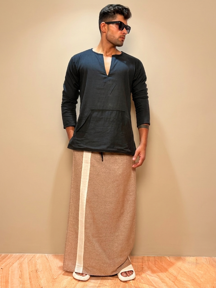 Men Brown Color With White Contrast Stripe Pajamalungi