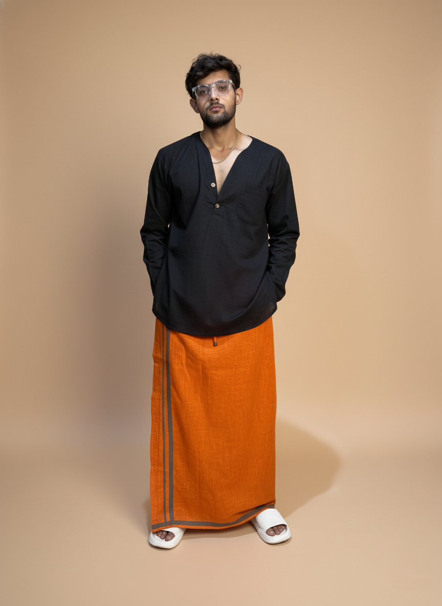 Orange pajamalungi with light green stripes for men