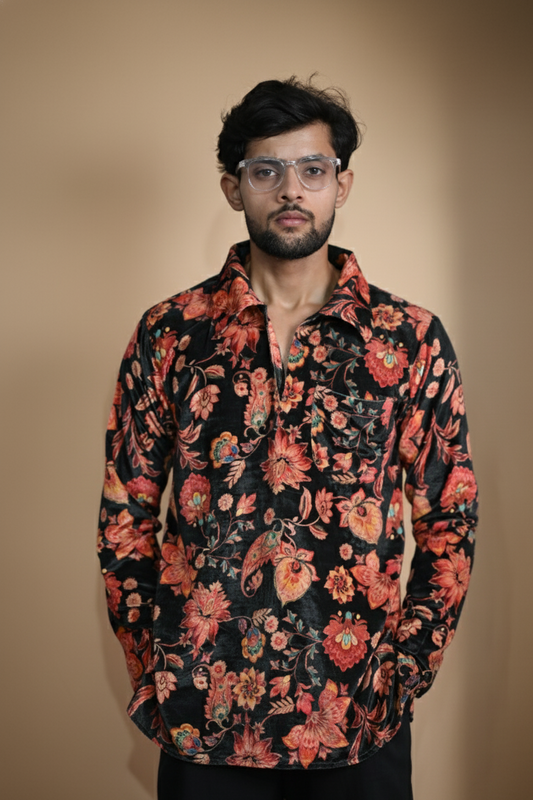 Digital Print Multicolor Velvet Kurta For Men's