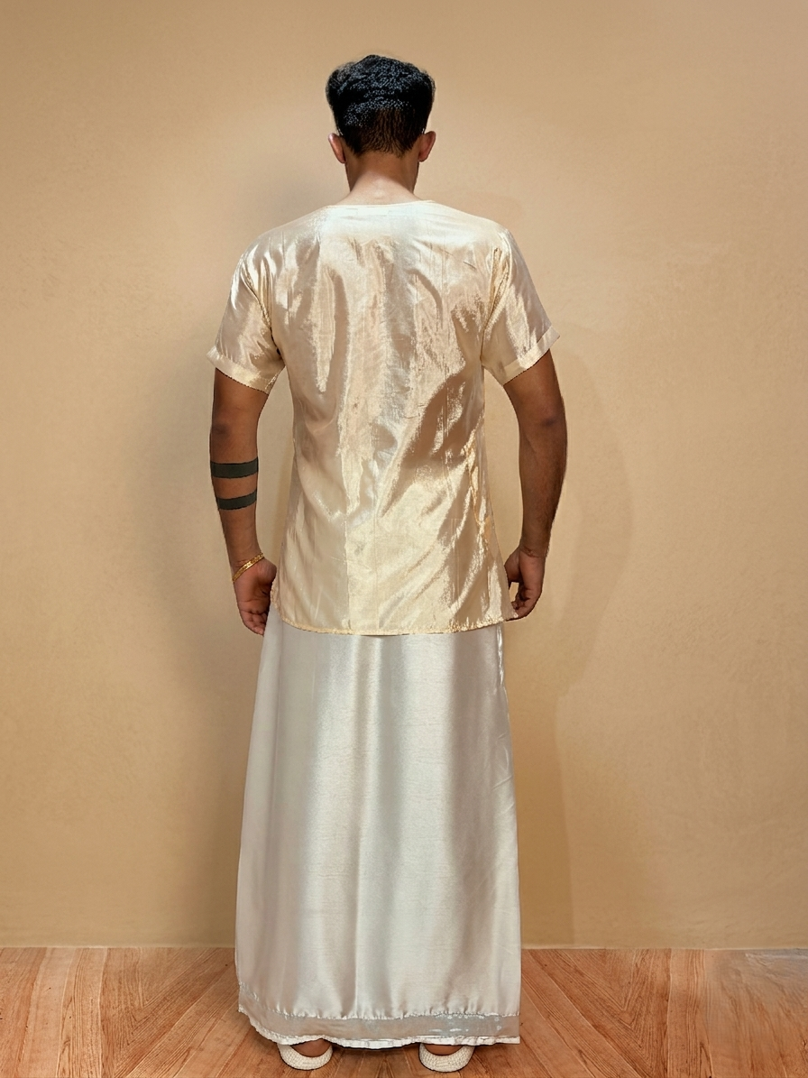Men Light Gold Colour Silk Kurta