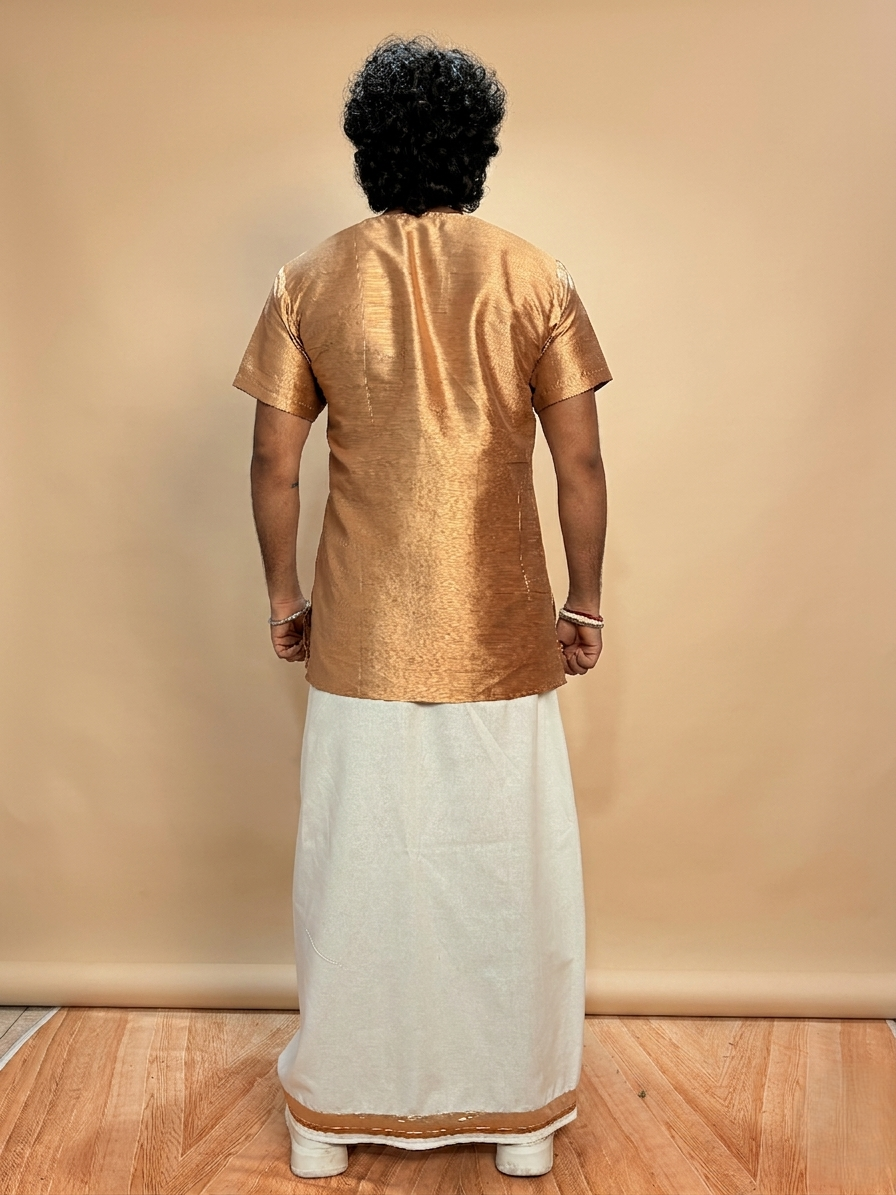 Men Golden Colour Mulberry Silk Kurta.