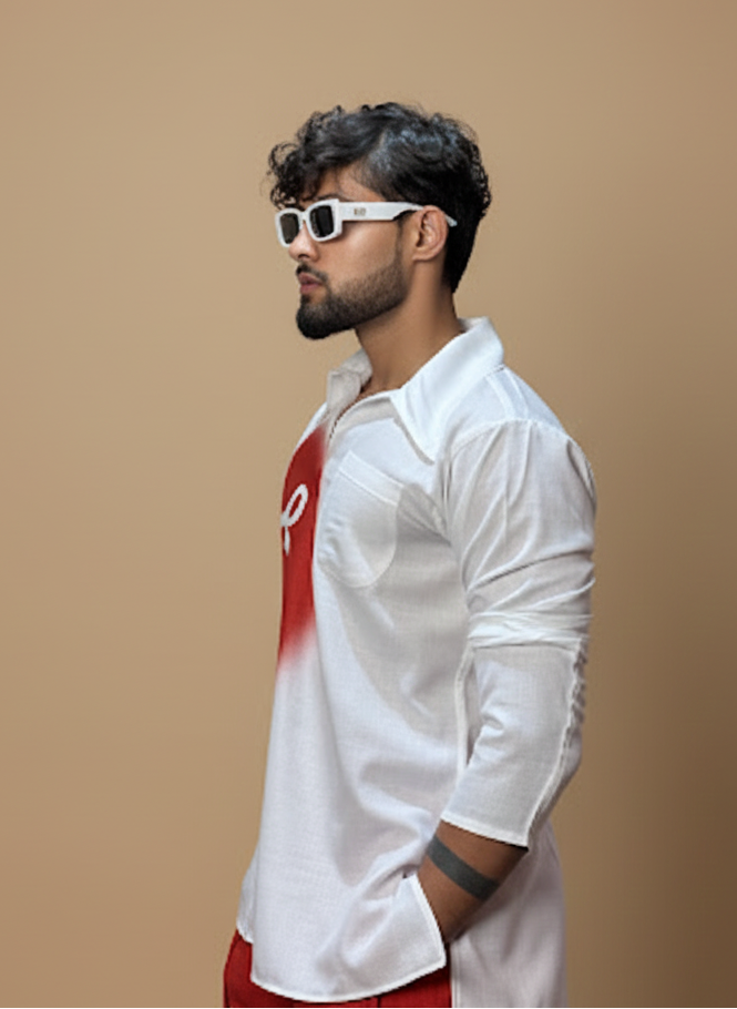 Men Red Circle Spray Paint Kurta