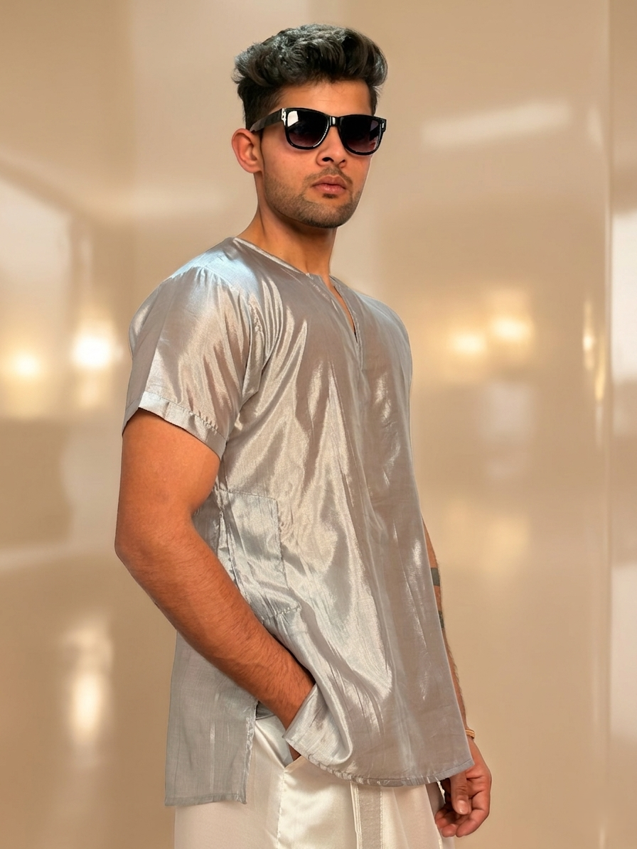 Men Smoke Grey Colour Silk Kurta
