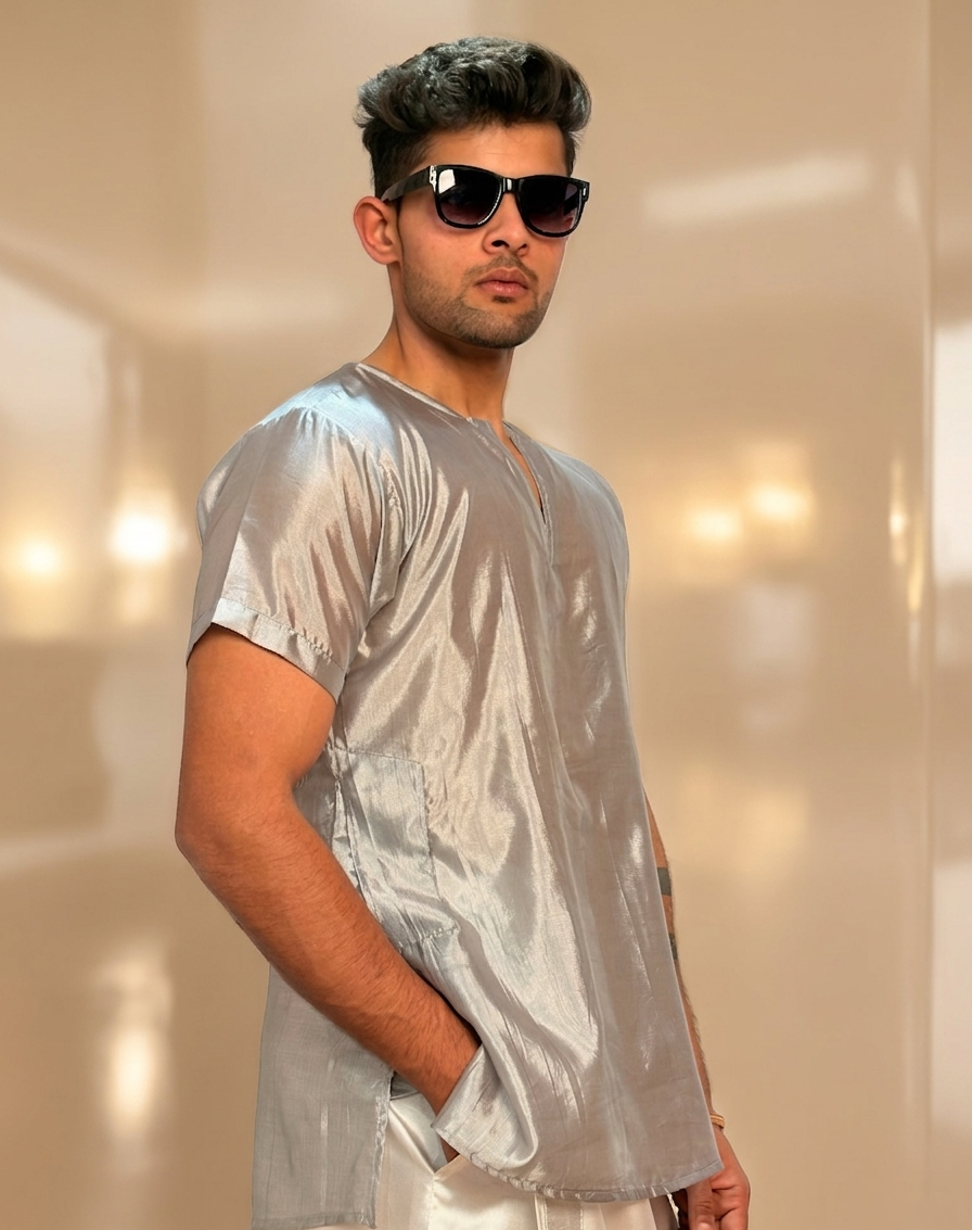 Men Smoke Grey Colour Silk Kurta